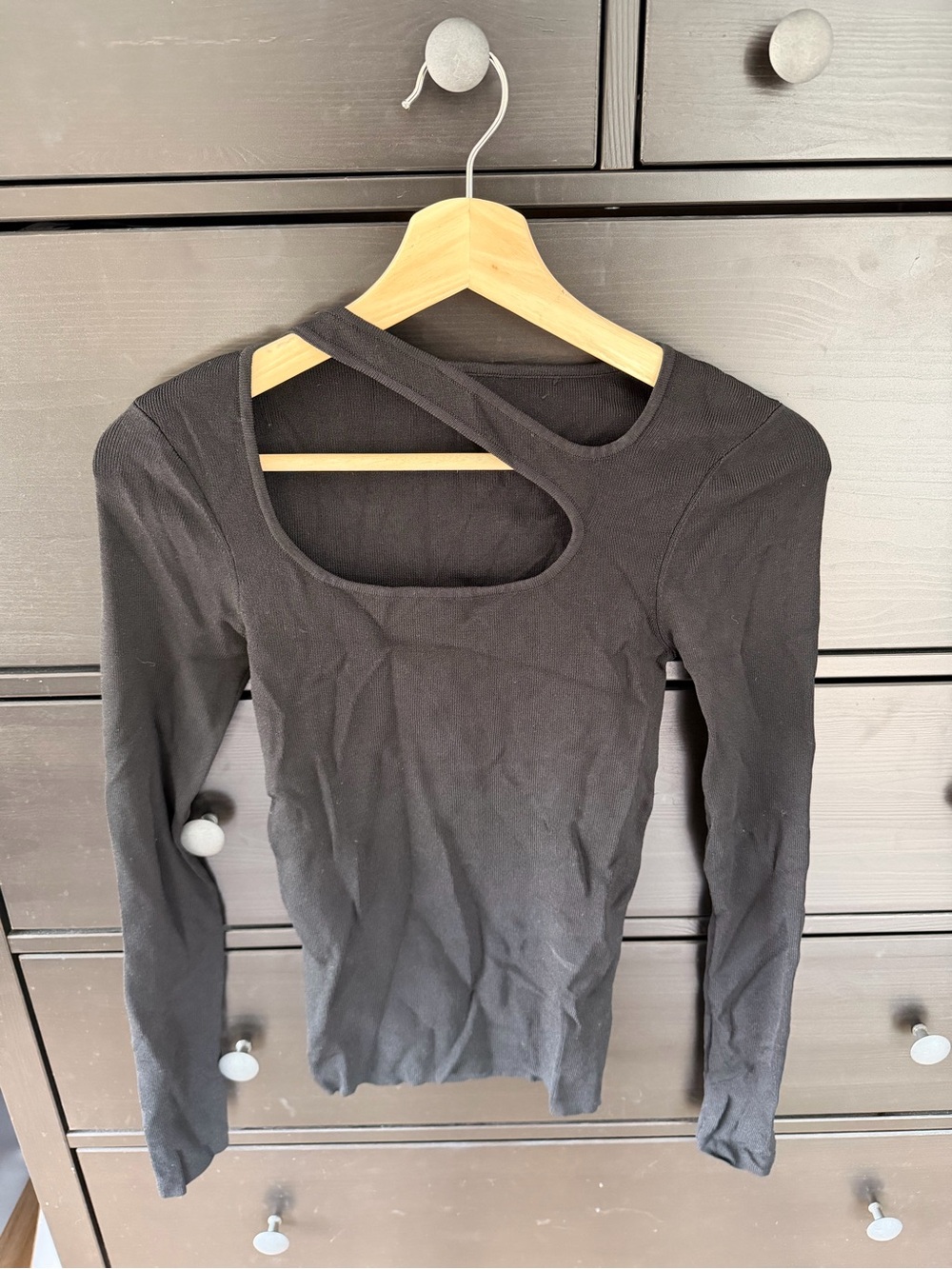 Black Asymmetric Cutout Long-Sleeve Top